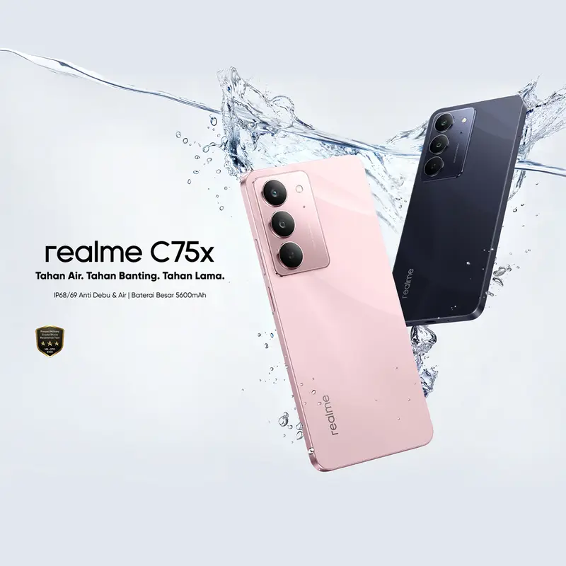 【LIVE EXCLUSIVE】Official realme C75x 8GB+16GB*|128GB (IP68/69 Anti debu & Air | Military Grade shock resistance | Baterai 5600mAh 45W Fast Charge) 1