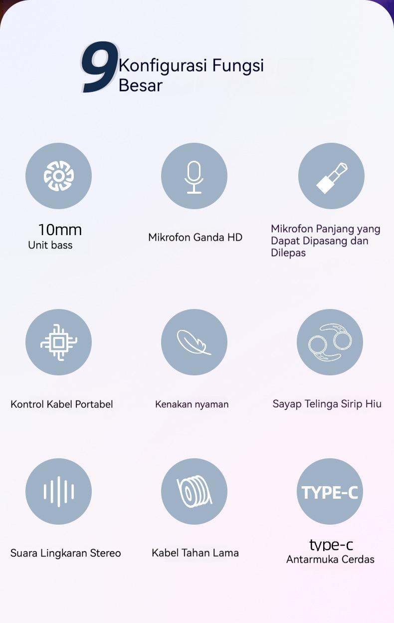 HP31 Headset Gaming In Ear Dual Mic Bisa Dilepas earphone Esports Kabel Type-C/3.5mm Earbuds