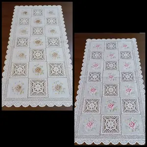 Taplak Meja Tamu Plastik Bunga Cream Coklat Putih Pink Shabby Chic Model Rajut Kristik