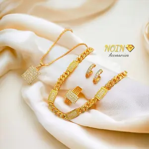 Noin Set Perhiasan Dewasa Full Permata Zircon Lapis Emas Aksesoris Fashion Kalung Gelang Anting Cincin COD SLE33