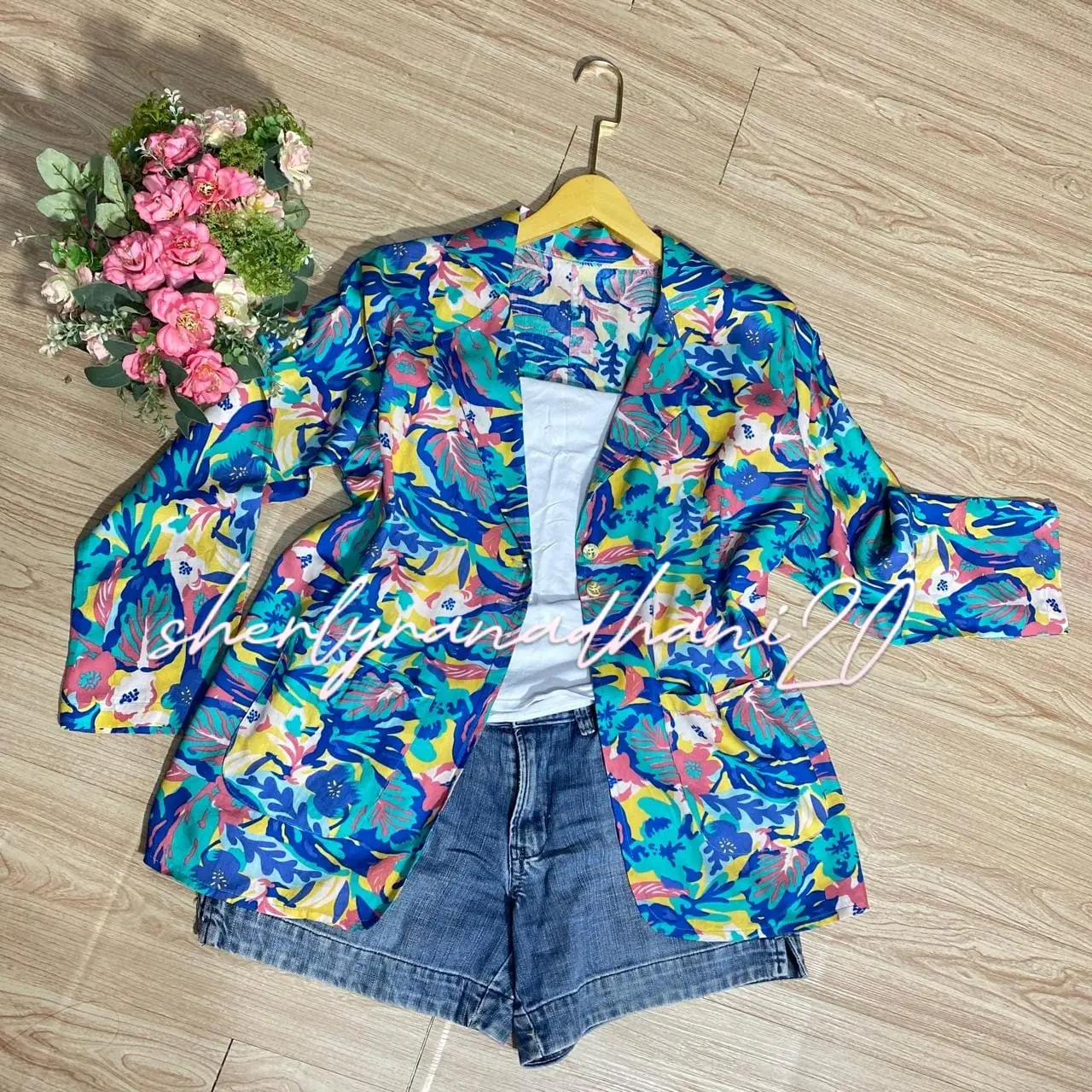 Blazer Shahia Rayon Motif Wanita Basic Casual Nyaman - Panjang, Baju Outer