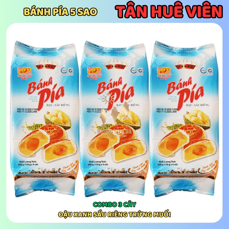 Bánh Pía Tân Huê Viên - Combo 3 Cây Bánh Pía 5 Sao Nhân Đậu Xanh Sầu Riêng Trứng Muối - Đặc Sản Sóc Trăng