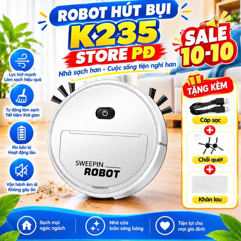 Robot Hút Bụi K235 Thông Minh 3 in 1 Tự Động Phát Hiện Vật Cản - Làm Sạch Hiệu Quả Tiếng Ồn Thấp Pin 4400mAh Dung Tích 600ml