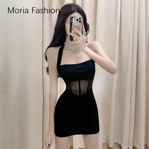 Moria QZ140 Halter Neck Bodycon Mini Dress Lingerie Jumbo Low Cut Party Sexy Bodycon Dress Midi Dress Halter Dress Korean Fashion Piyama Seksi Wanita Rok Pelukan Pinggul Gaun Syal Pakaian Dalam Lembut Tanpa Lengan Gaun Bungkus Punggung Terbuka Pendek
