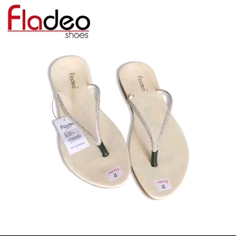 Sandal Jepit Fladeo Wanita Flat Motif Blink Kristal Sendal Teplek Flat Kekinian Hitam Cream Cewek Perempuan Indoors Elegant 2