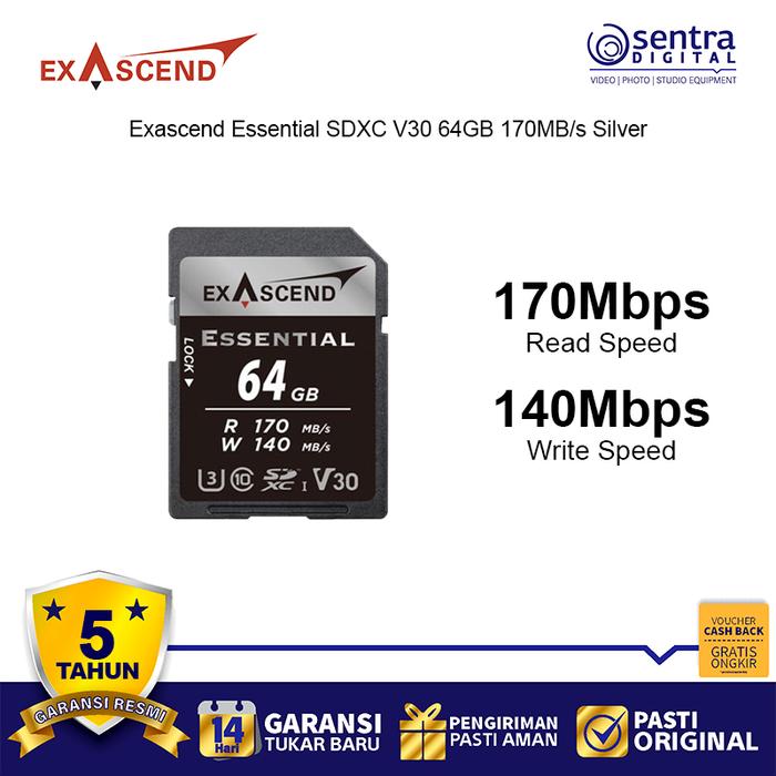Gambar Exascend Silver Series SDXC 64GB Essential UHS-I 170Mbps V30 Memory Card dari Sentra Digital Kota Surabaya Tokopedia