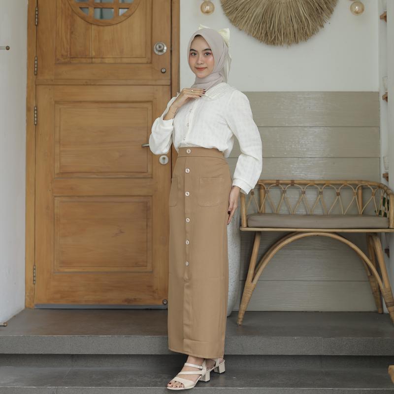 Yellowface Viona Skirt Bahan Semi Woll Premium / Rok Wanita Korean Style / Rok Span / Rok Kerja / Rok Santai Polos Kancing Tengah / Rok Model Midi dan Panjang 2