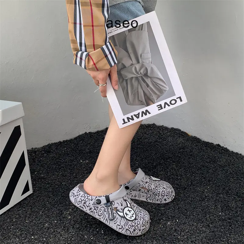 Aseo Sandal Pria Wanita Couple Dewasa  Baim Clog Terbaru Lebaran 2025 Slip on Kodok Sandal Cowok Dewasa Kekinian Import Korean Style Anti Slip Karet Rubber Lucu H173 Black Sendal 6