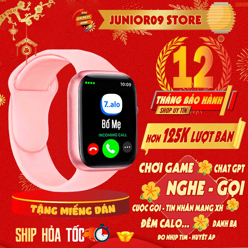 Đồng hồ thông minh JUNIOR09 WATCH 9, Smartwatch Nghe gọi, Nhận tin nhắn MXH, Thay hình nền cá nhân, Chơi game, GPT AI, Đo nhịp tim - Huyết áp - SPO2, Theo dõi luyện tập, Chống nước