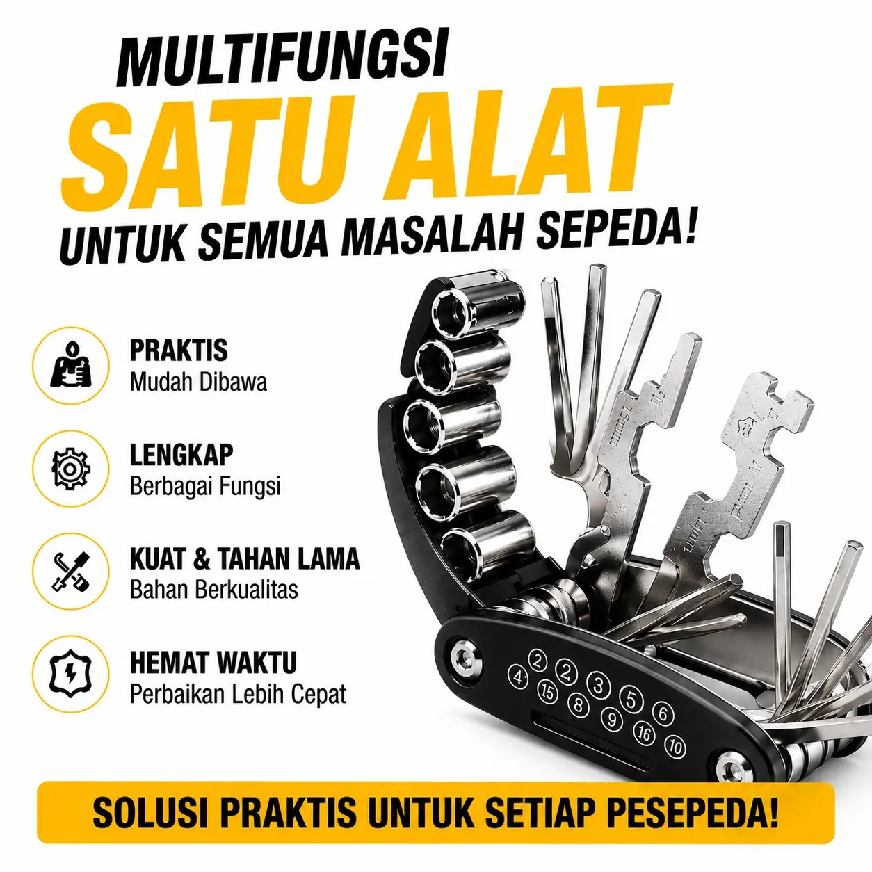 Kunci Set Lipat Bahan Carboon Steel Baja Toolkit 16 In 1 Shok Obeng / Kunci Set Sepeda 16 In 1 Multifungsi Tools Kit / kunci lipat
