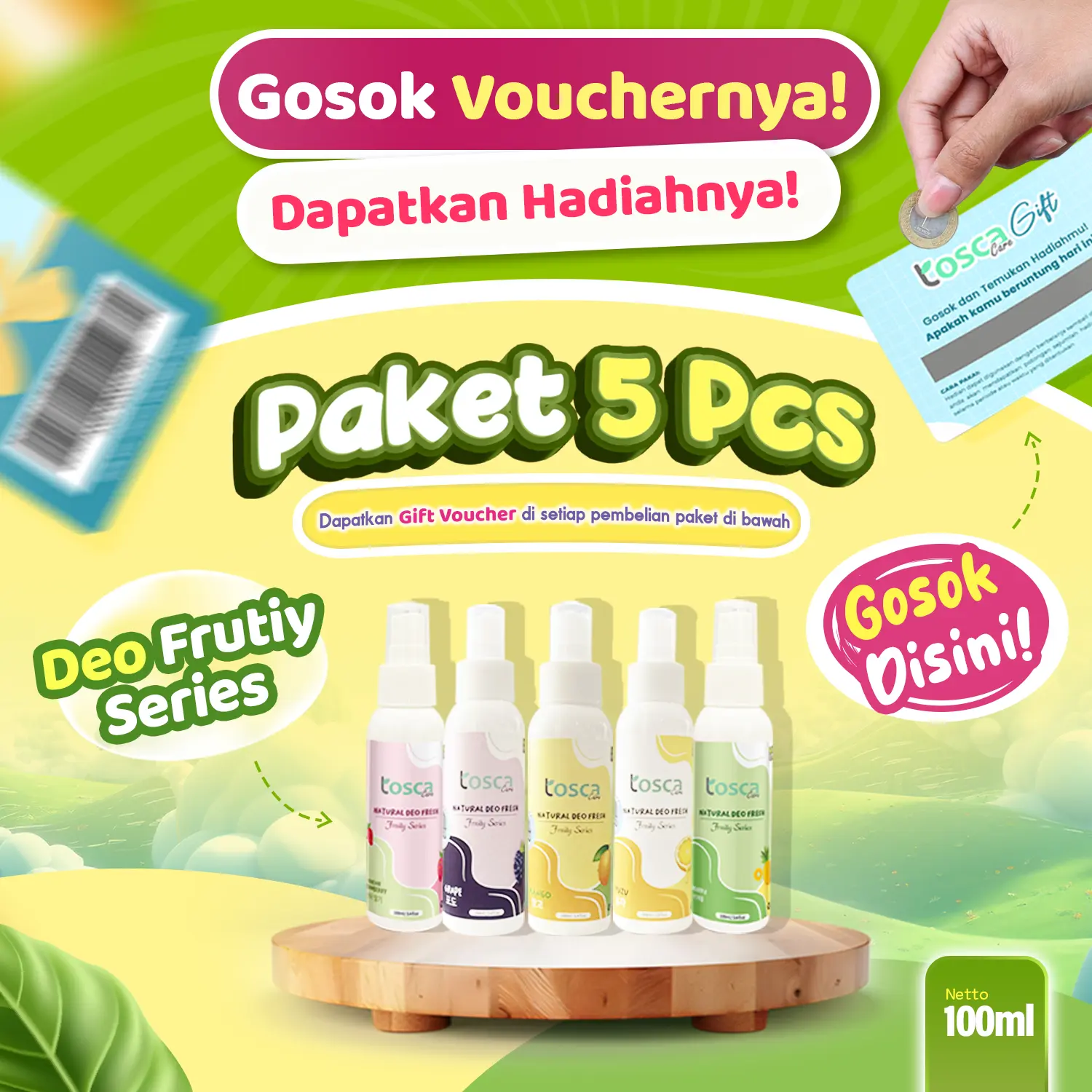 PAKET 5 PCS - TOSCA Deodorant Fresh Fruity Series Tawas Cair Mencegah Bau Ketiak dan Bau Badan Non Alkohol