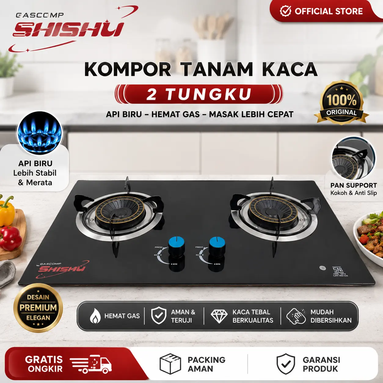 KOMPOR TANAM KACA GASCOMP SHISHU KACA 2 TUNGKU