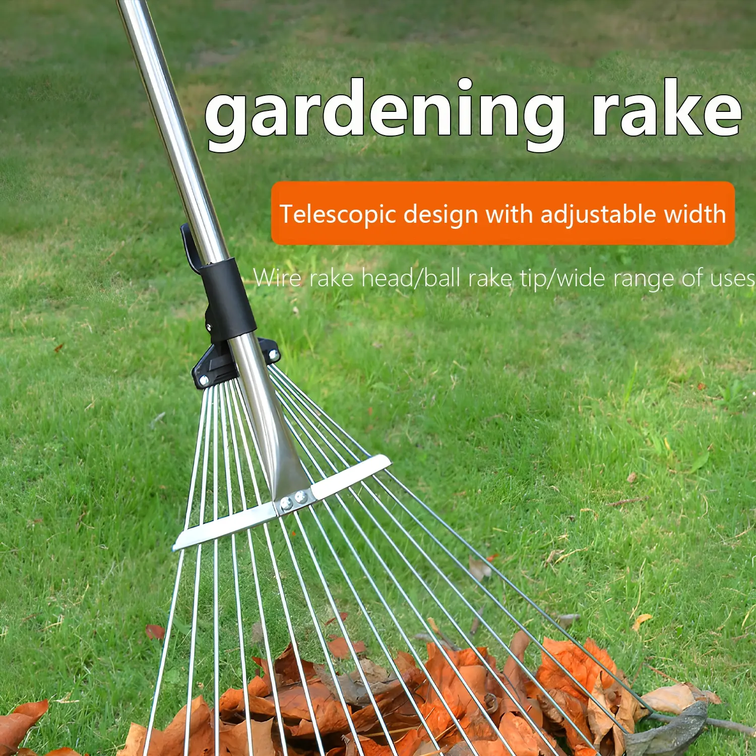 Garden blade rake Telescopic folding lawn rake sod Garden stainless steel fan broom garden blade rake garden tool Metal