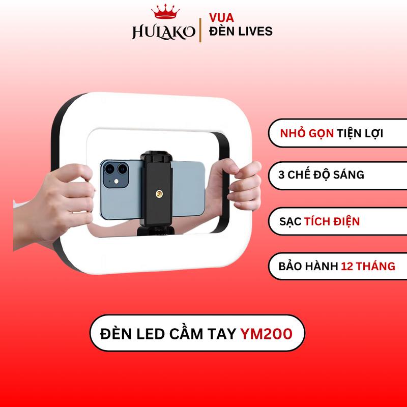 Đèn trợ sáng, đèn tích điện, đèn livetream cầm tay, đèn livetream di động YM 200 tích hợp kẹp điện thoại hỗ trợ quay video, Chụp ảnh, Livetream HULAKO