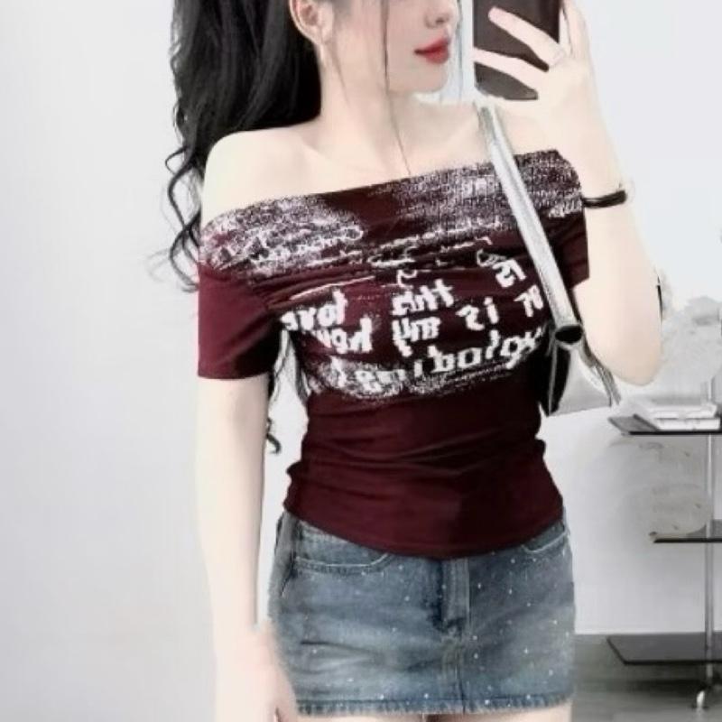 Áo thun in loang trễ vai chất thun borip ôm bodyy 3