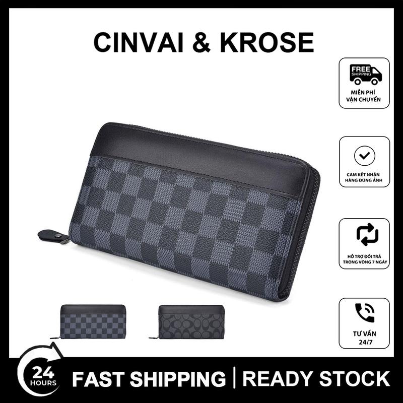 SHABILI Ví Nam, Ví Cầm Tay, Ví Dài, Túi Đựng Điện Thoại Di Động Sức Chứa Lớn, Có Ngăn Đựng Thẻ Căn Cước Và Thẻ Xe, Kiểu Ví Có Khóa Kéo, Kẹp Thẻ, Đa Năng, Thời Trang, Hình Chữ Nhật, Làm Bằng Da PU