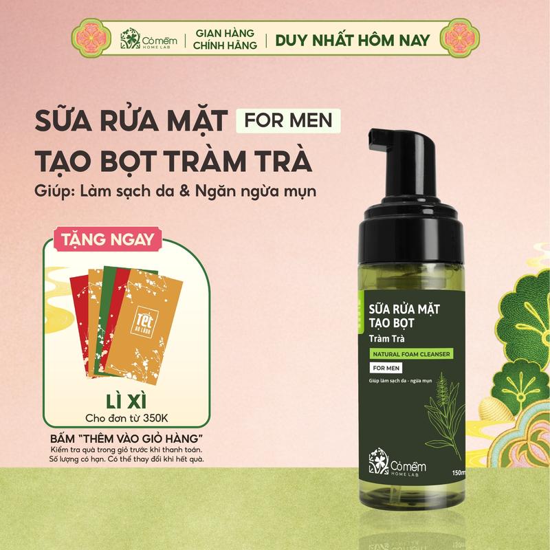  Sữa Rửa Mặt Tạo Bọt Tràm Trà Cho Nam Sạch Sâu Chuẩn Men Kiềm Dầu Giảm Mụn Cỏ Mềm 150ml 