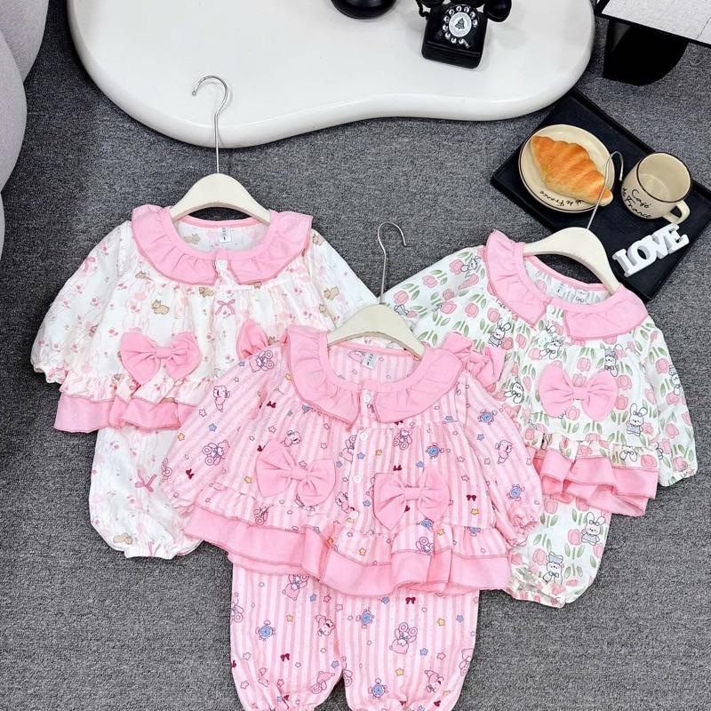 Bộ Quần Áo Đũi 3 Mau Cho Bé 10-20kg Có 2 nơ 2 Bên Thiết Kế Đáng Yêu Chất Liệu Mềm Mại....