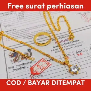 Bisa COD Kalung wanita Emas muda Nuri Medan free liontin dan Cincin polos dapat surat toko