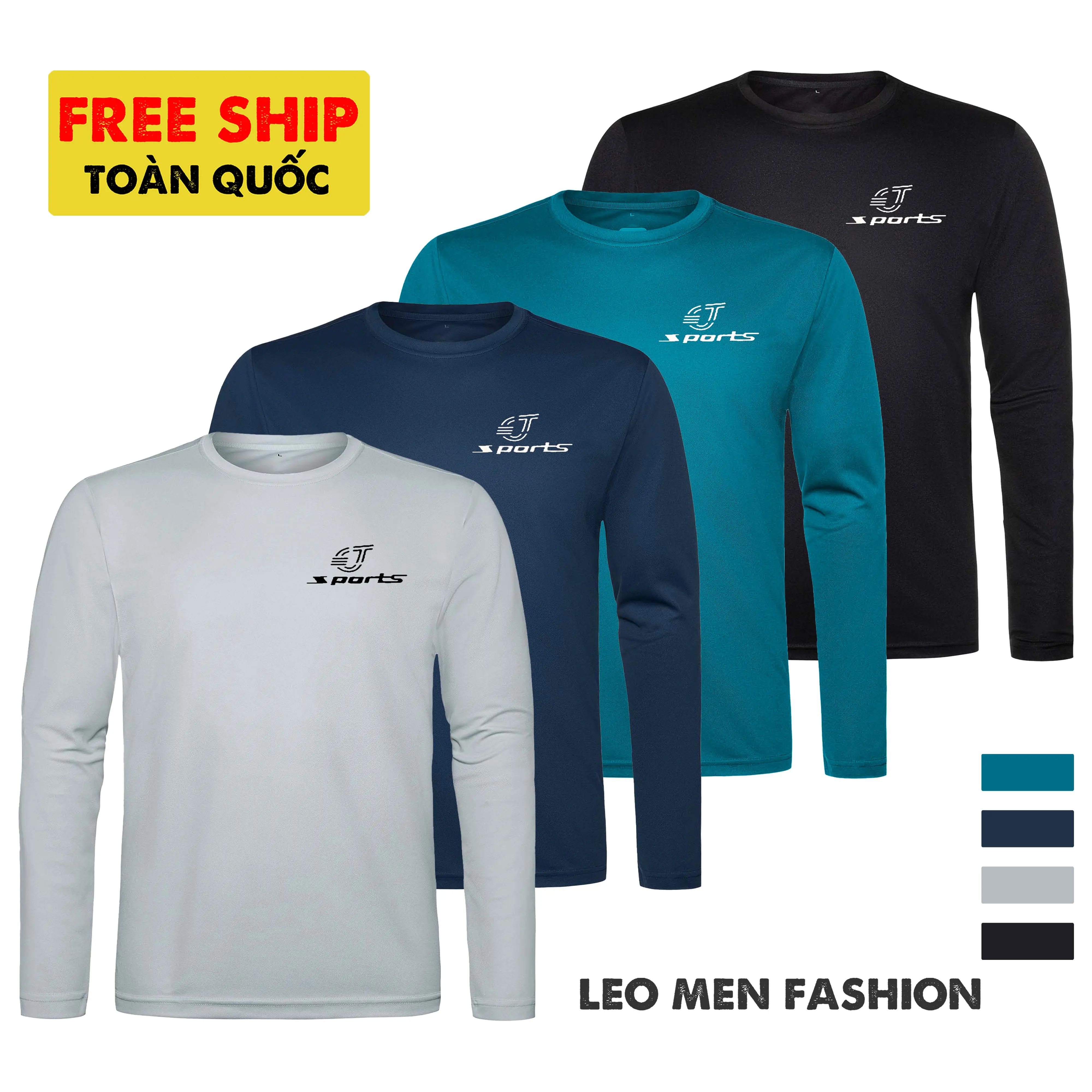Combo 4 Áo Thun Nam Dài Tay Giữ Nhiệt Thoáng Khí LEO Men Fashion - Chất Vải Trơn - Thời Trang - Co Giãn - Cổ Tròn
