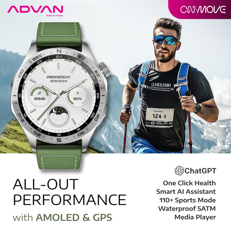 ADVAN Smartwatch On Move GPS AI ChatGPT Assistant Amoled 1.43