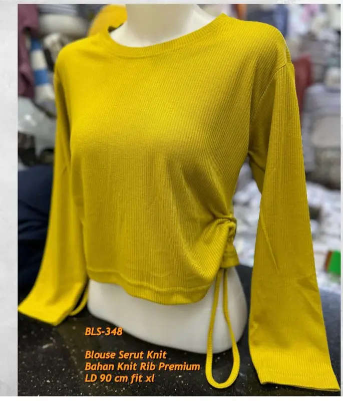 Ourhabit-Blouse Serut Knit Rib Premium-Krop Top Perempuan-Atasan Perempuan Dewasa 2