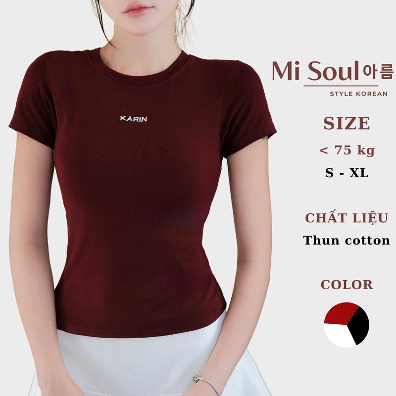 Áo Thun Nữ MiSoul Thêu Chữ KARIN Cotton Mát Mịn BigSize Áo Phông Cổ Tròn Ôm Body Co Giãn Tôn Dáng 443