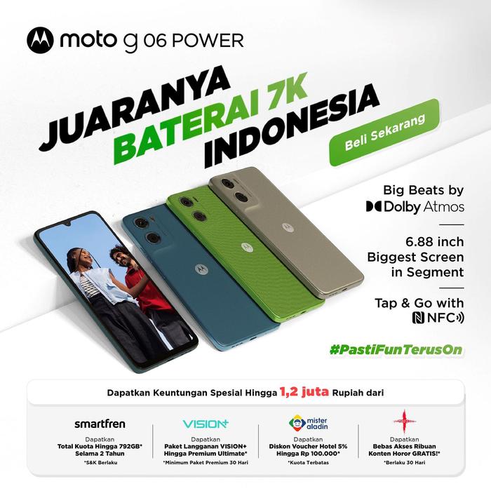 Gambar Moto G06 Power 128GB RAMBoost 12GB - 6.88" - 7000mAh - 50MP Pro Mode - DolbyStereo - GorillaGlass3 IP64 - WaterTouch - NFC - Pantone Vegan Leather - Free Charger & Transparent Case - Laurel Oak dari Lenovo Store by DGI Kota Administrasi Jakarta Pusat Tokopedia