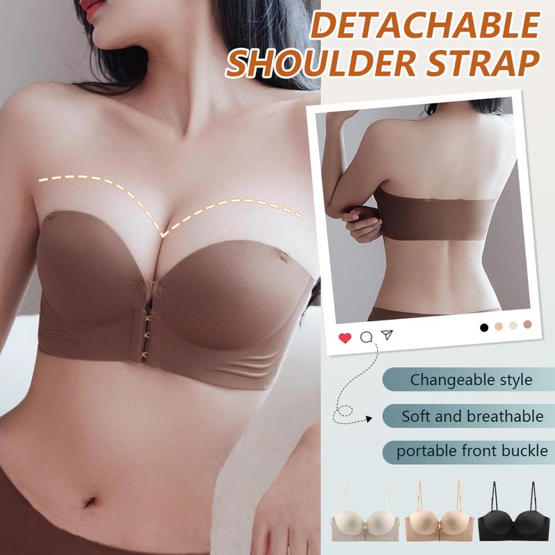 Áo Ngực Nâng Ngực, Khóa Trước, Dày Dặn, Không đường May, Vô Hình, Hỗ Trợ Và Tập Hợp, Áo Ngực, Trễ Vai, Đồ Lót, Có Dây Đeo Vai Có Thể Tháo Rời Dành Cho Nữ Bra Women Voan Tua Rua