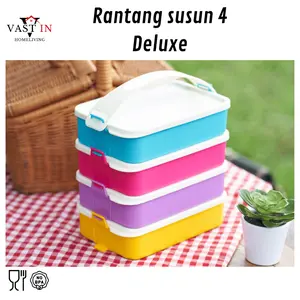 VASTin Rantang Susun 4 Kotak Deluxe Dengan handle. PP5 dan BPA FREE.