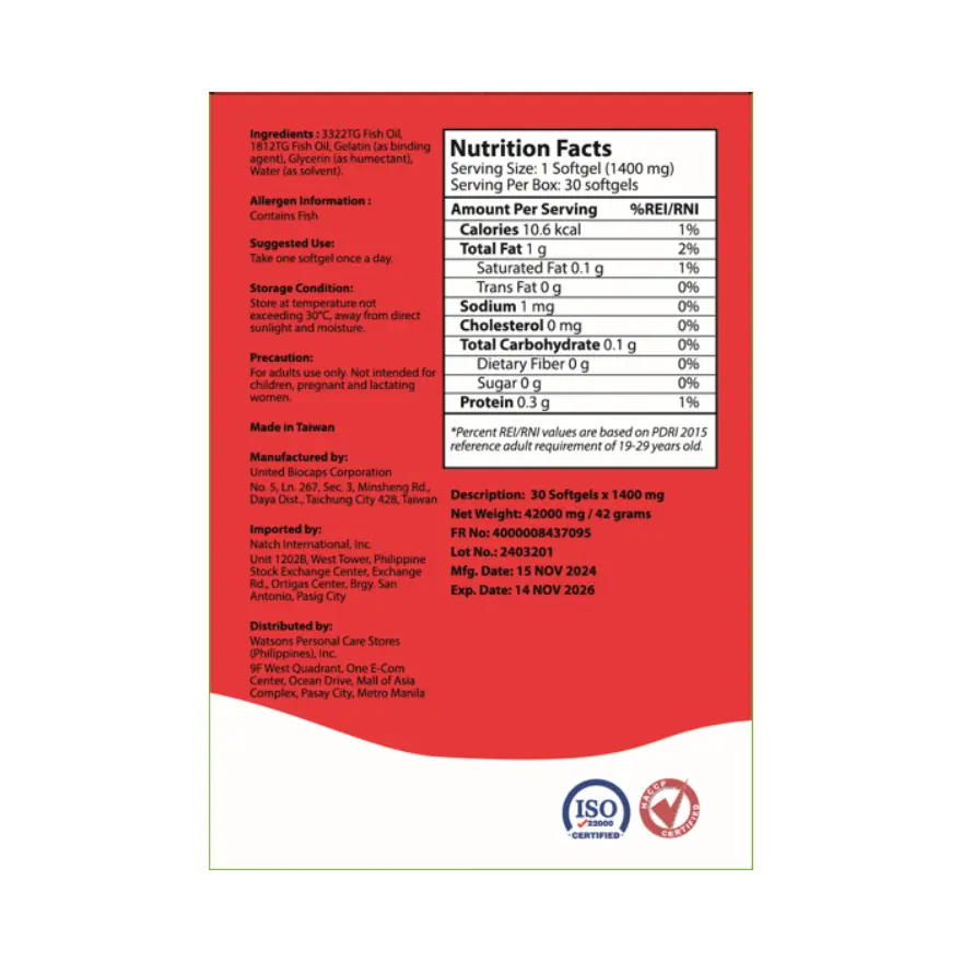 WATSONS GENERICS Omega-3 Oil Softgel Capsule 1400mg 30s Pack - TikTok ...