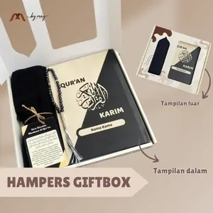 Hampers Giftbox AlQuran Custom Nama Murah A5 (Paket Bundling Sajadah/Pashmina) Muslim Lebaran Hijab Tasbih Motif Cowok CewekHampers Reguler Al-Quran A5 Custom Nama & Sajadah / Pashmina - by.may official