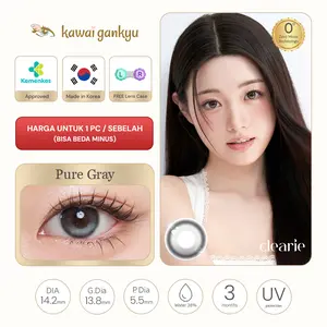 KawaiGankyu - Clearie Pure Gray (1pc/Setengah pasang) | Softlens Korea Anti Juling Motiv Gradasi abu-abu Natural Diameter 14.2mm Kemenkes Made in Korea Free Lens Case