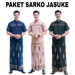 SET SARKO Setelan Sarung Dan Koko Lengan Pendek Motif Bordir Jasuke Sarung Motif Sarang Tawon Baju Muslim Size M L XL XXL Bahan Katun Adem Halus