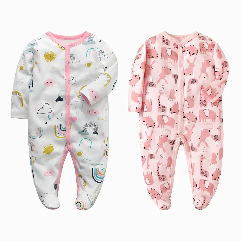 Bayi Romper Gadis Bunga Jumpsuit Cetak Warna Katun Murni Lengan Panjang 0-9M
