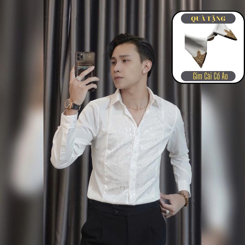 [Deal Tặng Quà] Áo Sơ Mi Phối Hoa Hồng DOTAMSTORE - Sơ Mi Nam Công Sở Vải Lụa Chống Nhăn Dáng Slimfit - Menswear Có Cổ