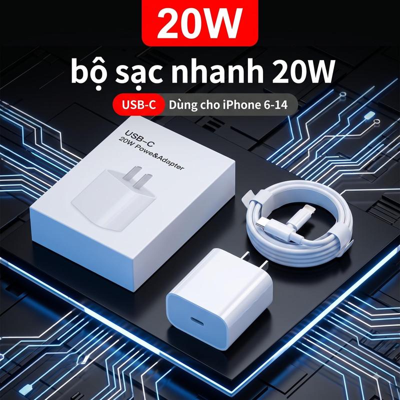 Bộ Sạc nhanh PD 20W chân dẹt sạc nhanh cho IP6/7/8/X/11/12/13/14 full hộp cam…