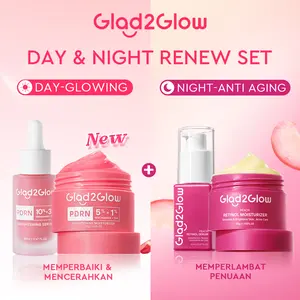 Glad2Glow Day&Night Renew Bundle 4in1 - 4 PCS Glow Skincare Paket-Brightening Moisturizer+Retinol Moisturizer+Brightening serum +Retinol Serum tone cream wajah serum mencerahkan ampuh | skincare murah bpom skincare memutihkan dan glowing