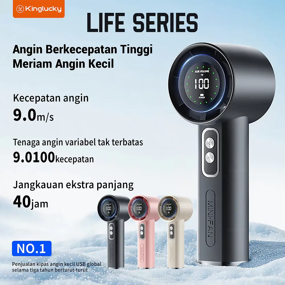 KINGLUCKY S2 Kipas Angin Mini Genggam PortableGenggam 100 Adjustable Super Strong Wind dengan Smart LED Display 3000mAh Baterai 100 Tingkat Kecepatan Angin Cocok untuk Bepergian Kantor Belanja Berkemah
