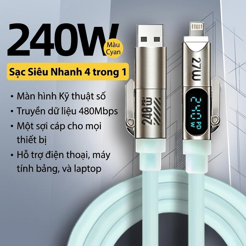 Cáp sạc siêu nhanh 240W Type C sang Type C với màn hình LED, cáp dữ liệu USB sang Type-C dành cho iPhone, Xiaomi, Samsung,Lò,PD20W,cucsac
