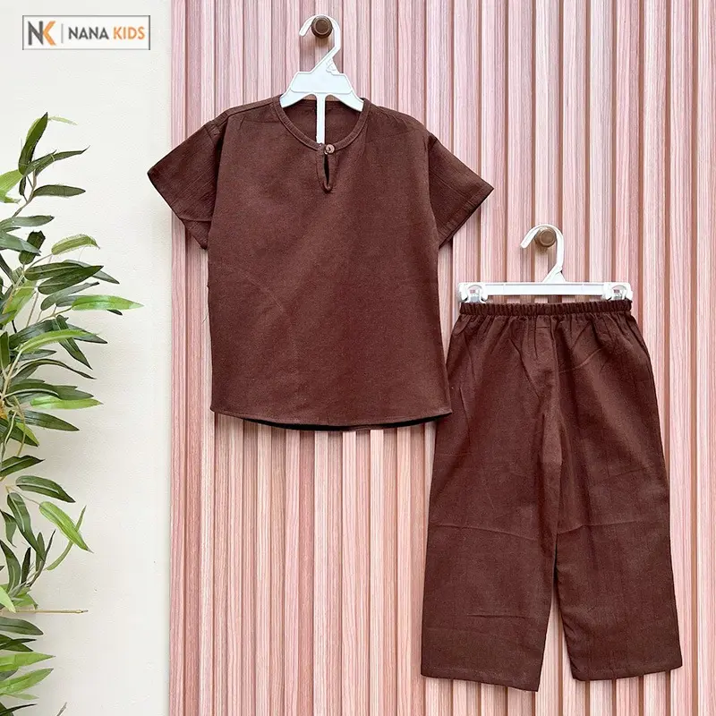 JM Kids - Setelan Baju Muslim Anak Laki Laki / Setelan Koko Lengan Pendek Celana Panjang Usia 1-8 Tahun / Setelan Baju Anak Laki Laki Model Kancing Buttonwood 5