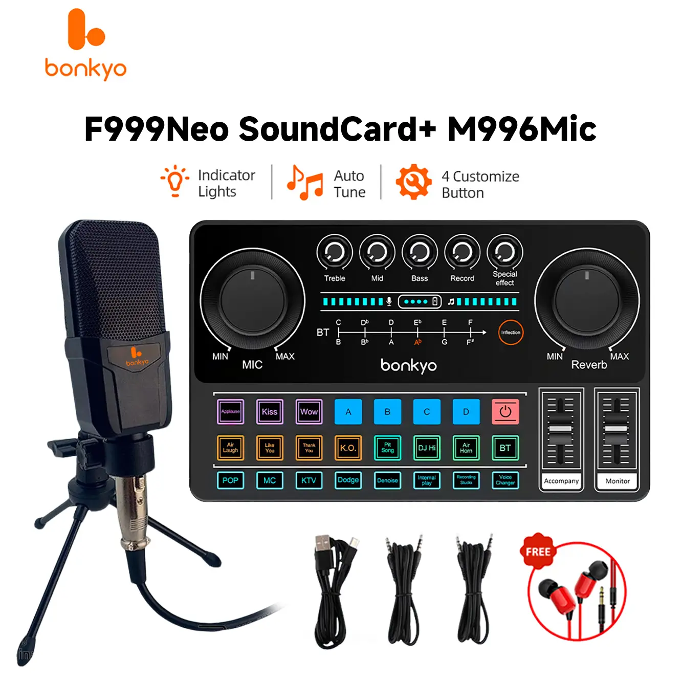 bonkyo F999NEO Sound Card with M996 Mic for Live Streaming