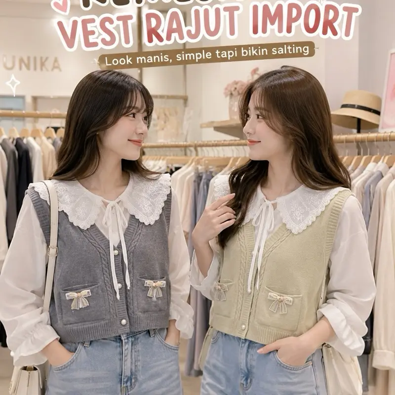 KEMEJA + VEST RAJUT IMPORT / KEMEJA KOREAN LOOKS / KEMEJA KEKINIAN