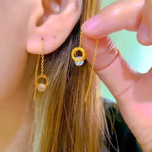 anting jurai titanium wanita fashion Korean gold 24k permata zircon