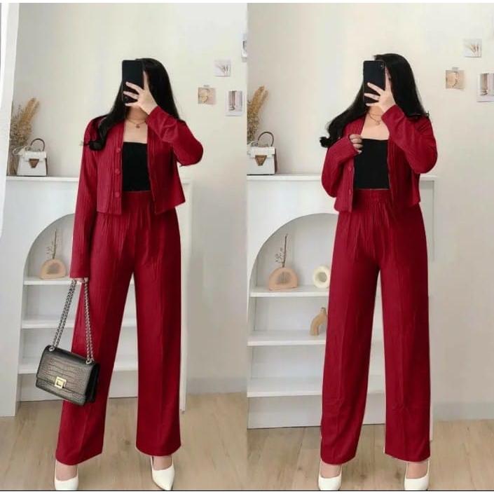 One Set Casey Knit And Pants Murah Berkualitas Setelan Wanita Kekinian Setelan Wanita Terlaris One Set Wanita Kekinian Knit Rib Terbaru Setelan Knit Wanita Setelan Wanita Korean Style One Set Knit Onset Knit Premium 5