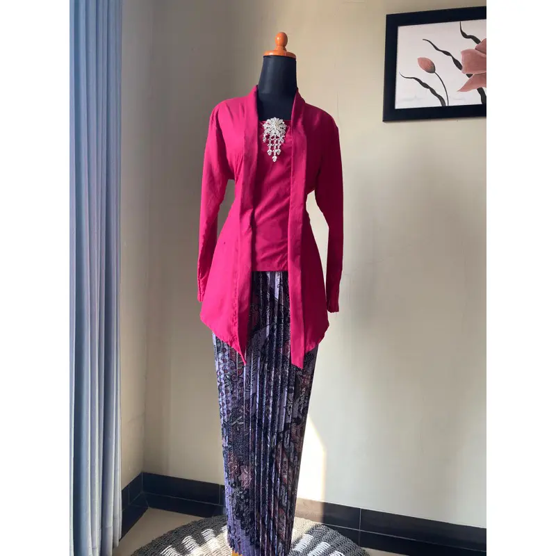 one set baju dewasa kebaya kutubaru katun premium Kancing //set kebaya modern kutubaru rok Motif batik plisket Wanita// Baju kebaya Setelan Remaja Kondangan Atasan dan Kain rok Bunga Dress Cantik//Baju Kombinasi setelan Hitam Tangan panjang Pesta Mewah 8