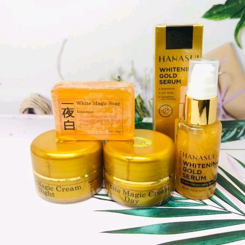 Paket cream white magic plus serum gold hanasui 4 in 1 Perawatan Wajah Pelembab Pencerah Mencerahkan Hitam Komedo 2