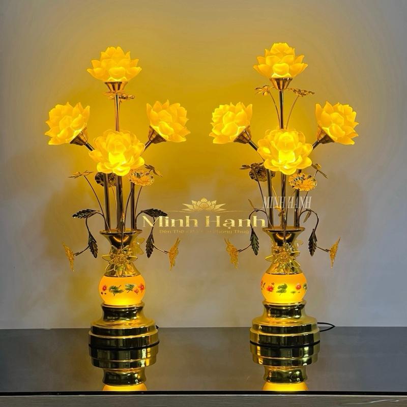    Tặng Kèm Chuỗi Trầm 108 Hạt Đèn Thờ 5 Bông Hoa Sen  Thân Cành Hoa Rủ  Mã Ngọc Rủ  | Cao 60 65 72 80cm | Giá 1 Đôi | Tặng LED Dự Phòng | Minh Hạnh Chỉ Bán Hàng Loại 1 