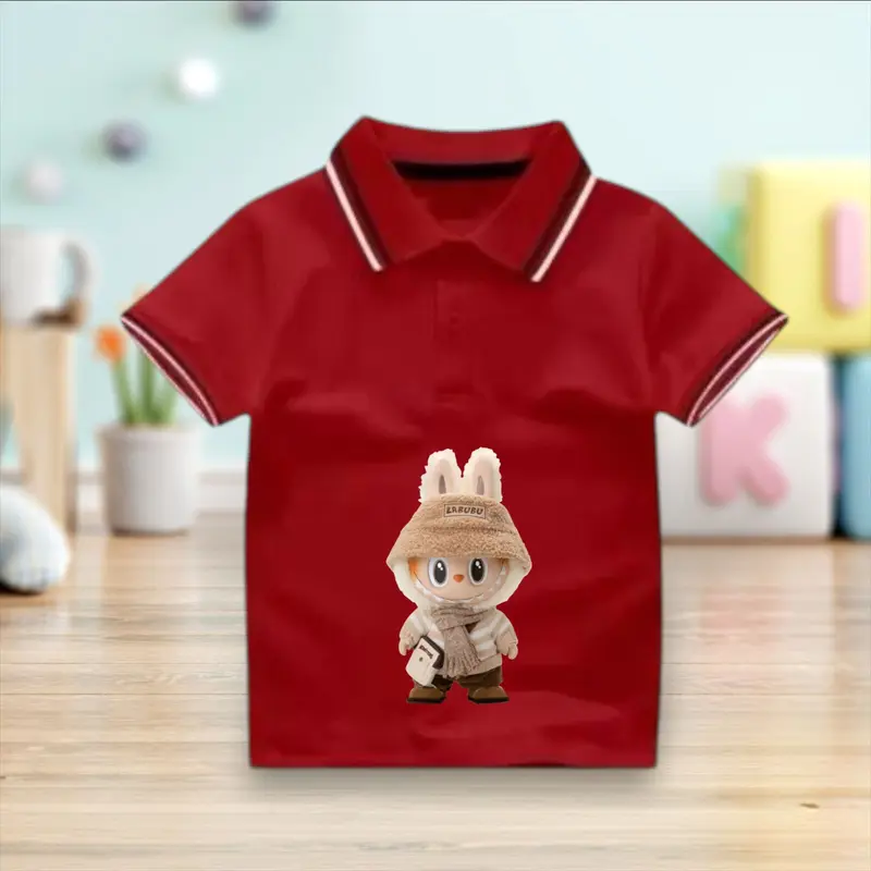 Atasan Kerah Wangki Anak Usia 2-10 Tahun Gambar Labubu Viral Baju Fashion Anak Tangan Pendek 5