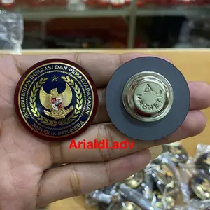 Promo Pin Kemenimipas Terbaru Kuningan Eching Sepuh Emas Lapis Mika Merah Magnet Pin Imipas Lapis Mika Magnet